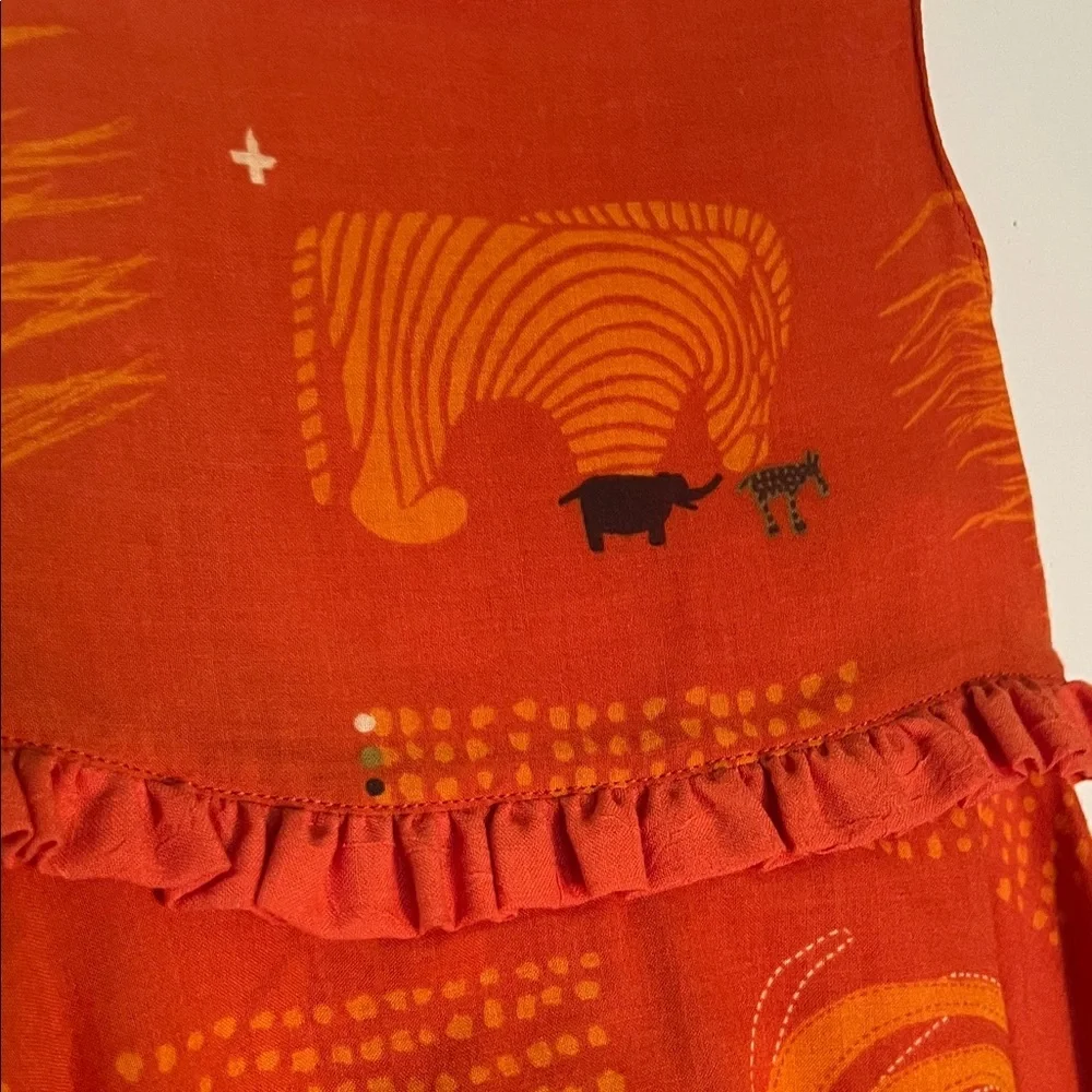 Vintage Catimini Orange Dress with Swirl and Animal Safari Print. Size 4​